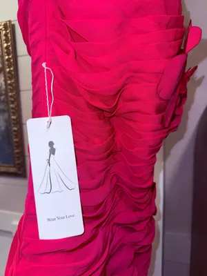 Fuchsia Chiffon Strapless Pleated Maxi Dress with 3D Flowers thumbnail 3