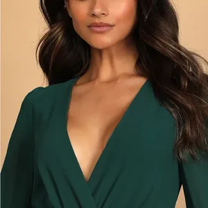 NWOT Lulus Adoring You Chiffon Long Sleeve Maxi Dress Gown Hunter Green Medium thumbnail 4