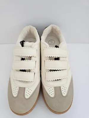 ​Sam & Libby Cream & Taupe Suede Strap Sneakers Sherpa Lined Gum Sole - Women's thumbnail 3