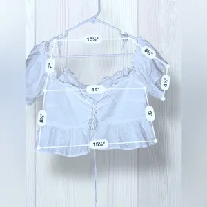 NEON ROSE Women’s White Eyelet Lace Crop Top Puff Sleeve Tie Front Peplum Blouse thumbnail 5