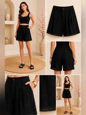 Boutique Black Embroidered Lace Shorts Lined Boho Chic thumbnail 9