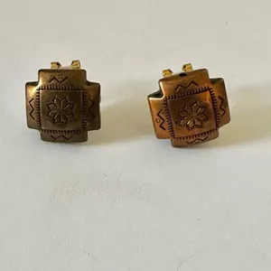 Copper tone geometric post earrings Brown thumbnail 2