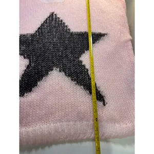 Soft and cozy Pink Star Open‎ Knit Oversized Sweater Scoop Neck Sheer Pullover thumbnail 8