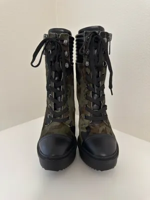 DKNY New Steffi Calf Hair Leather Combat Camo Lace-up Stiletto Bootie 6.5 thumbnail 7