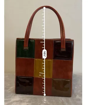 VTG Square Patchwork Carry all Tote Purse 60s 70s Authentic Vintage thumbnail 8