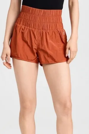 FP Movement The Way Home Shorts Rust‎ Orange High Rise Smocked Waist Womens M thumbnail 1