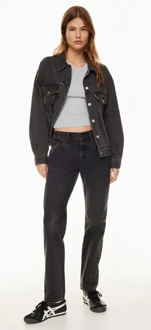 2026 Aritzia Levi’s Middy Straight Mid Rise Mom relax jeans 28 Charcoal Blac thumbnail 1