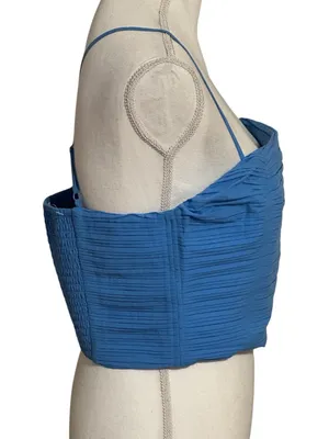 Madewell Blue Crinkle Poplin Crop Spaghetti Strap Tube Top NWT thumbnail 2