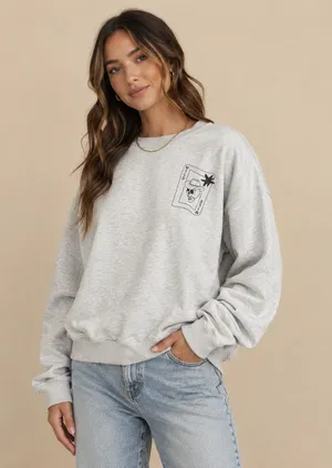 Wild Card Sweatshirt Grey Boxy Oversized Cozy XL Boxy thumbnail 1