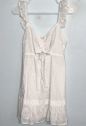 Women’s Live to be Spoiled white eyelet mini dress cut out and flutter sleeves thumbnail 2