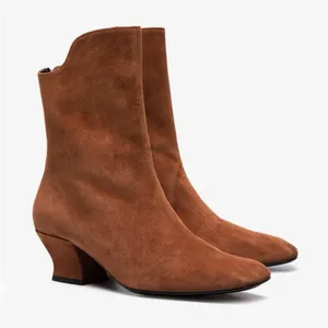 NWT Dorateymur Han Mid Calf Booties Tan Suede Womens Size 35‎ / US 5 thumbnail 2