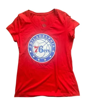 Fanatics Philadelphia 76ers Red V-Neck Tee size medium thumbnail 1