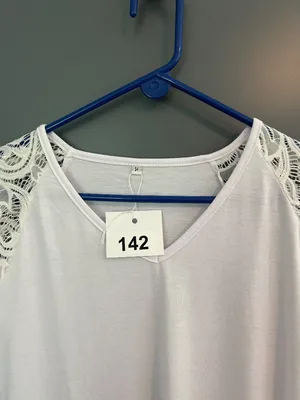 142 White V-Neck T-Shirt with Lace Sleeves thumbnail 3