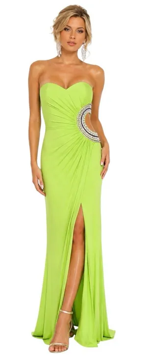 NWT Jasz Dress Strapless Gown Open Side with Rhinestones Bright Green Size 00 thumbnail 1