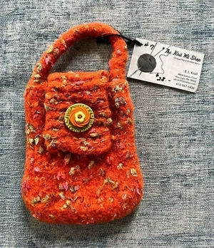 Handmade Orange Multi Color Knit Handbag Orange thumbnail 1