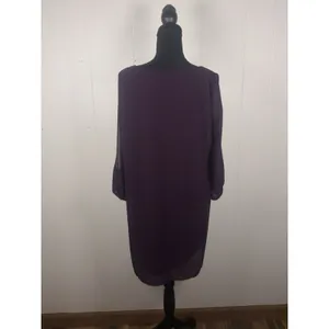 lulus long sleeve knee length dress sheer sleves xl Chiffon Deep Purple thumbnail 4