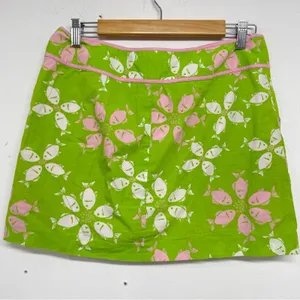 Lilly Pulitzer Vintage 90s Green Floral Mini Skirt Womens 8 Mod Retro Skort Pink thumbnail 4