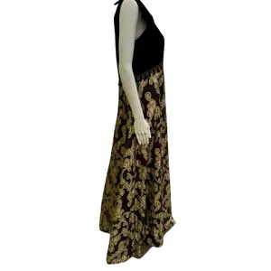 Brown and Gold Velvet and Lace Vintage Maxi Dress Med/Large thumbnail 5