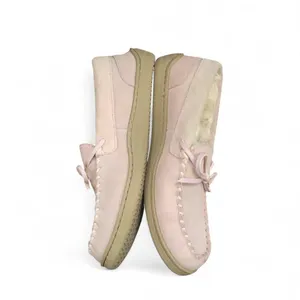 NEW MySlippers MyPillow Blush Pink Leather Suede Bow Moccasins Faux Fur Moc Loafers Cozy Memory Foam Sz 7 New without tags thumbnail 3