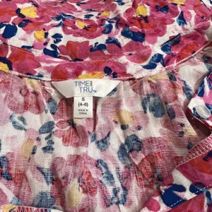 Time and Tru Pink‎ Floral Ruffle Tank Top Size S Small 4-6 Sleeveless thumbnail 3
