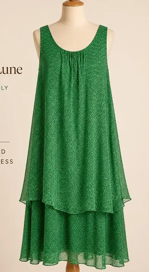 Marie‎ la Lune XL Green Silk Blend Layered High-Low Dress Made in Italy thumbnail 1