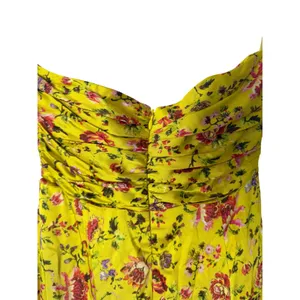 Cinq à Sept Dress Size 0 Provence Katz Floral Back Zip Yellow Satin Finish thumbnail 8