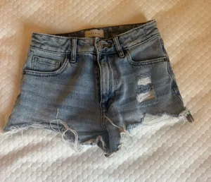 PacSun Frayed High-Rise Distressed Denim Shorts - Blue thumbnail 1