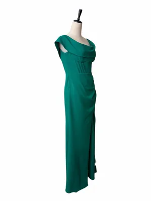 Betsy & Adam Gown Size 8 Emerald Green Corset Cowl Neck Ruched Formal Maxi Dress thumbnail 4