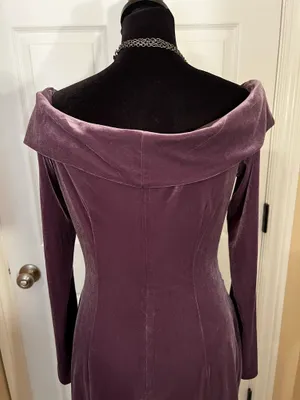 Eliza J Velvet Off-the-Shoulder Fancy Wedding Guest Dress in Plum thumbnail 5