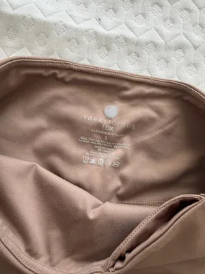 Yogalicious Lux High-Waist Biker Shorts in Taupe and Cream thumbnail 2