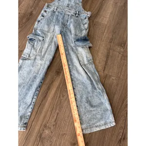 Vintage y2k Aerie Denim Cargo Overalls Light Wash Wide Leg Utility Dungarees S thumbnail 5