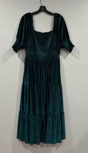 Baltic Born Vivaldi Smocked Velvet Midi Dress XL Emerald Green thumbnail 1