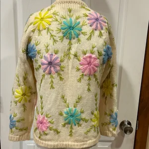 Women’s 1950-60s Jeri Jo Floral Embroidered Wool Cream Cardigan thumbnail 7