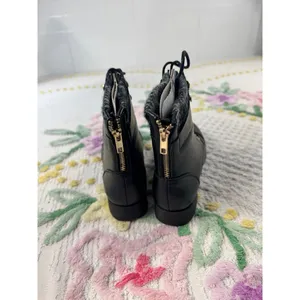 Wild Pair Peeta Black Combat‎ Boots Knit Cuff Gold Zip Cap Toe womens 7 thumbnail 2
