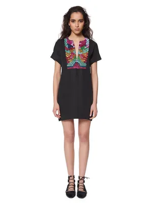 Anthropologie Mara Hoffman Radial Embroidered Tunic Dress in Black Multi Small thumbnail 2