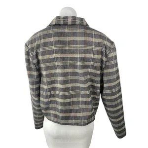 Oak + Fort Gray Plaid Check Notched Collar Long Sleeve Crop Blazer Coat Jacket M thumbnail 4