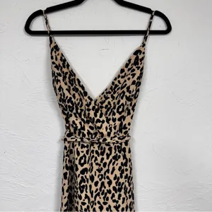 Essue Tan Animal Print Midi Dress Womens M Summer Strappy Casual Belted Classic thumbnail 3