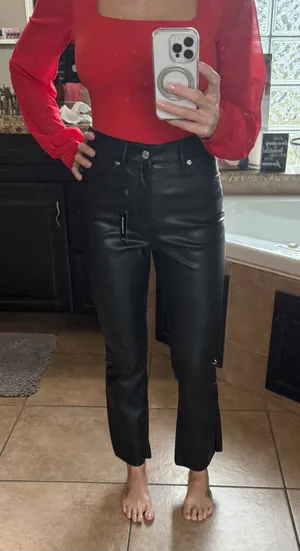 Express Faux Leather Pants High-Waisted cropped flared  thumbnail 1