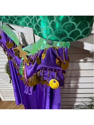 Vintage mermaid queen Halloween costume top bodysuit dress headband beaded L thumbnail 9