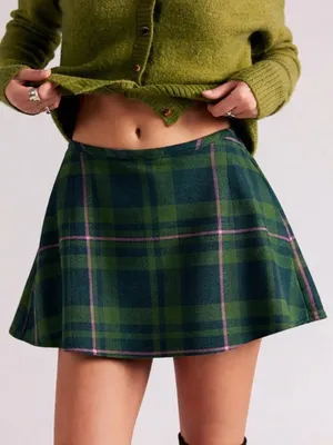 NEW Free People Paradise Found New Menswear Skort Green Dean Tartan Small thumbnail 4