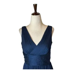 ML Monique Lhuillier Dress Women 6 Navy Blue‎ Chiffon Pleated Fit And Flare Gown thumbnail 3