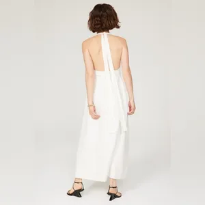RTR Saunders Collective White Halter Maxi Slit Dress Linen Blend Size 10 thumbnail 2
