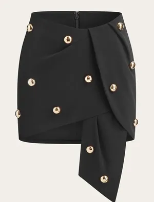Commence NWT SOLD OUT Black Asymmetrical Mini Skirt w/ Gold Ball Appliqués Sz XS thumbnail 1