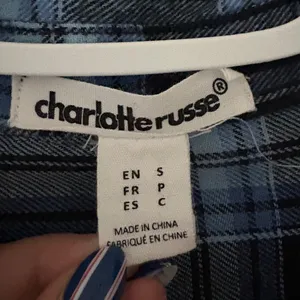 Charlotte Russe Blue Plaid Cropped Flannel thumbnail 3