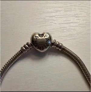 Pandora Sterling Silver Bracelet Snake Chain Heart Clasp 925 Charm thumbnail 2