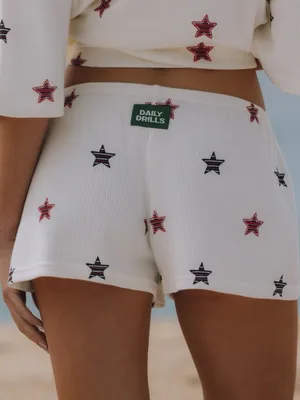 Daily Drills White Star-Print Loungewear Top with Red and Blue Stars thumbnail 2
