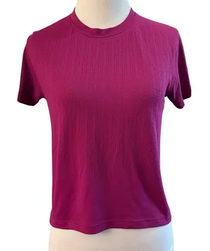 Lululemon Train to Be Short Sleeve *Stripe Rain Stripe Deep Fuschia thumbnail 1