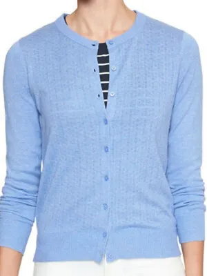 Banana Republic Womens Blue Pointelle Front Cardigan Sweater Sz L thumbnail 1
