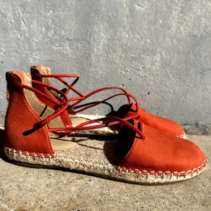 Eileen Fisher Lace Espadrilles Leather Sandals Closed Toe Tangelo Orange 6 thumbnail 3