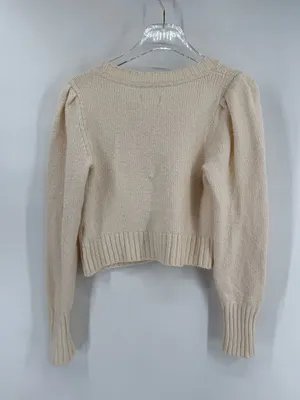 ANTHROPLOGIE | Maeve‎ Puff Sleeve Textured Cropped Crewneck - Cream size small thumbnail 2